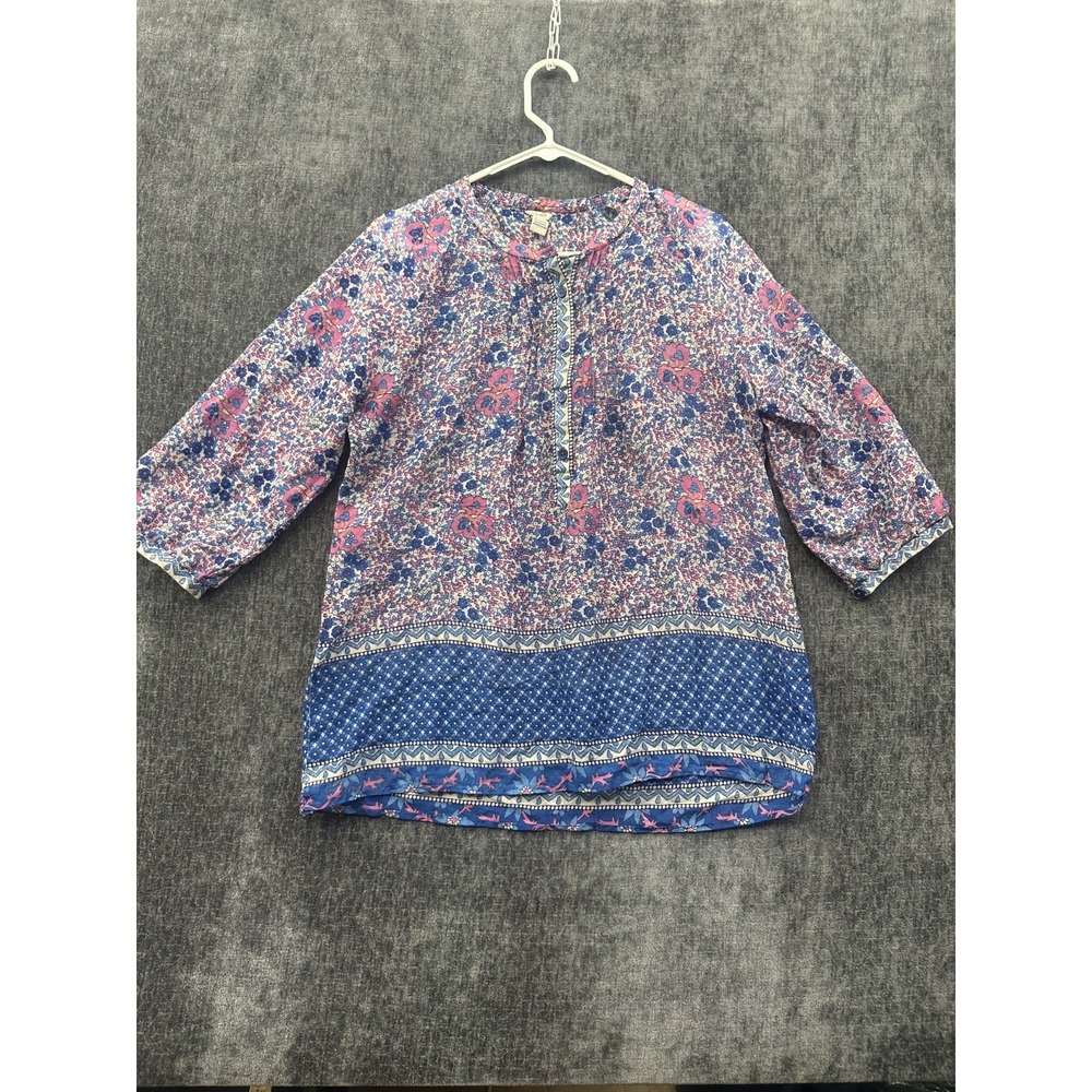 Forever 21 Tunic Top Womens Large Multicolor Floral Pintuck Button Front Casual